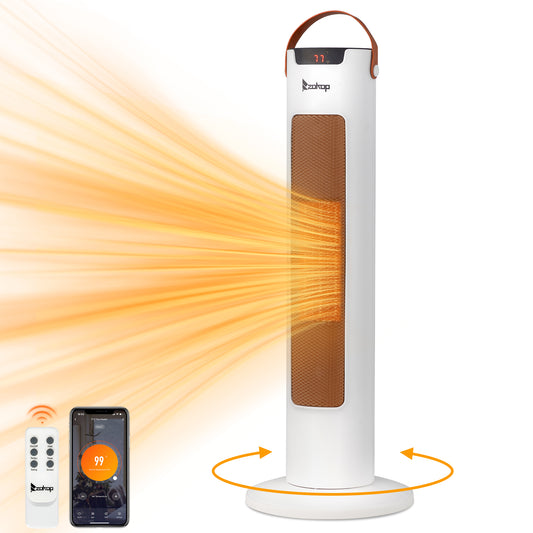 24" Tower Space Heater, 1500W Smart Electric Heater with Thermostat, WiFi APP & Remote Control, 60° Oscillation, 9H Timer, for Indoor Bedroom Office Home, White