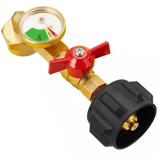 Propane Refill Adapter with Valve and Gauge, Fill 1 Pound Bottles from 20lb Tank, Fits QCC1 / Type1 Propane Tank and 1 lb Throwaway Disposable Cylinder Propane Bottle Connector