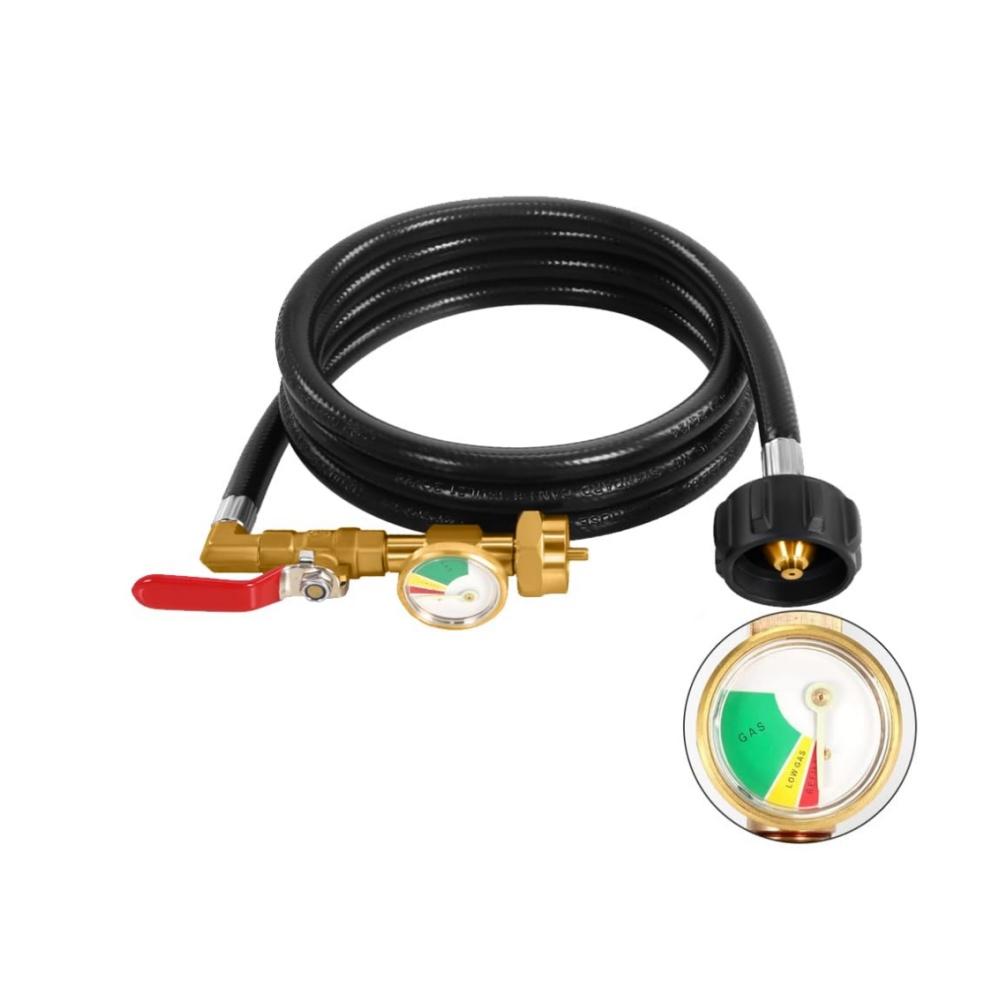 Propane Refill Adapter with Valve and Gauge, Fill 1 Pound Bottles from 20lb Tank, Fits QCC1 / Type1 Propane Tank and 1 lb Throwaway Disposable Cylinder Propane Bottle Connector