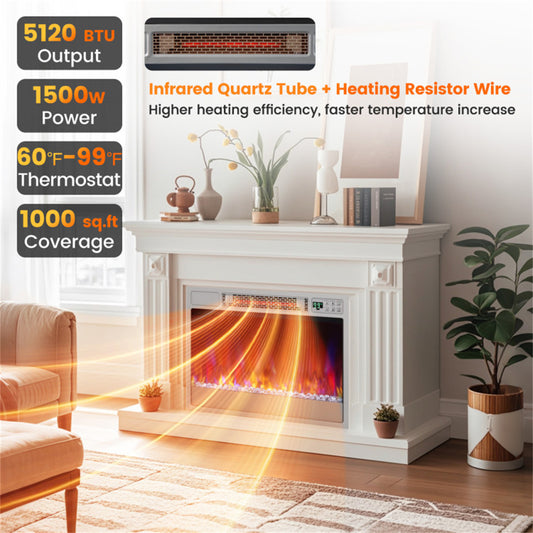 25" Electric Fireplace Heater - 6 Flame Modes (Amber/Blue/Violet), Infrared Heating, Sleep Mode & Low Noise (<42dB)
